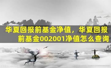 华夏回报前基金净值，华夏回报前基金002001净值怎么查询