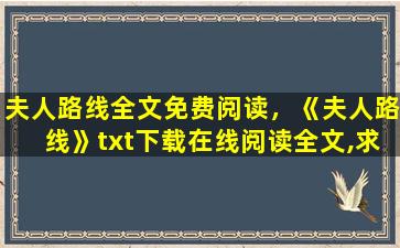 夫人路线全文免费阅读，《夫人路线》txt下载在线阅读全文,求百度网盘云资源