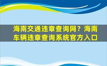 海南交通违章查询网？海南车辆违章查询系统官方入口